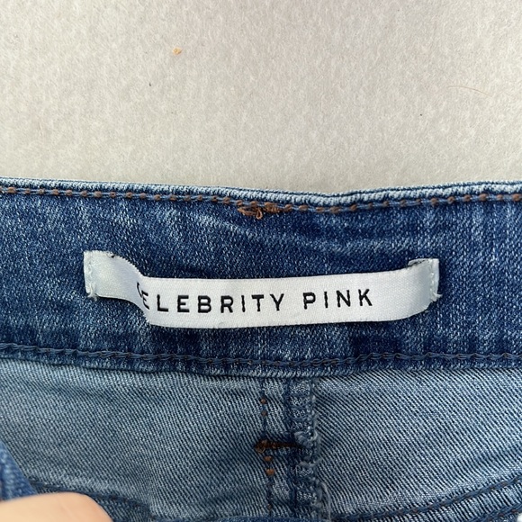 Celebrity Pink Blue Jean Mini Skirt Distressed Juniors Size 7 28 - Picture 5 of 6